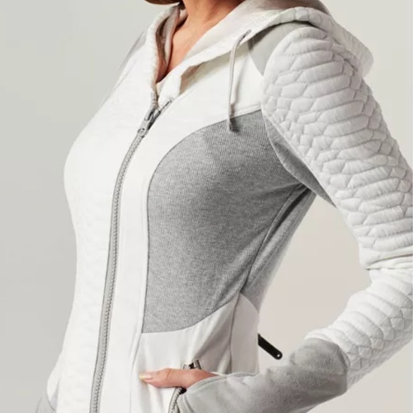 Blanc Noir Croc Jacquard Mixed Knit Hooded Track Asymmetrical Hoodie Jacket - Picture 14 of 16